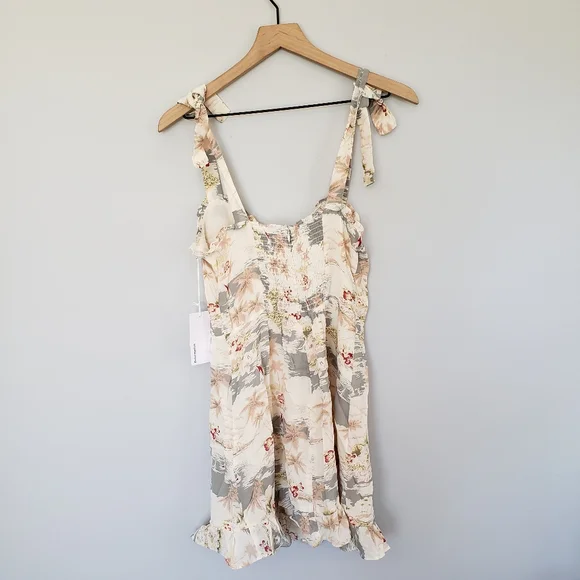 Reformation Christine Mini Dress Size 8 Long Beach Tie Shoulder Tropical - Picture 3 of 6